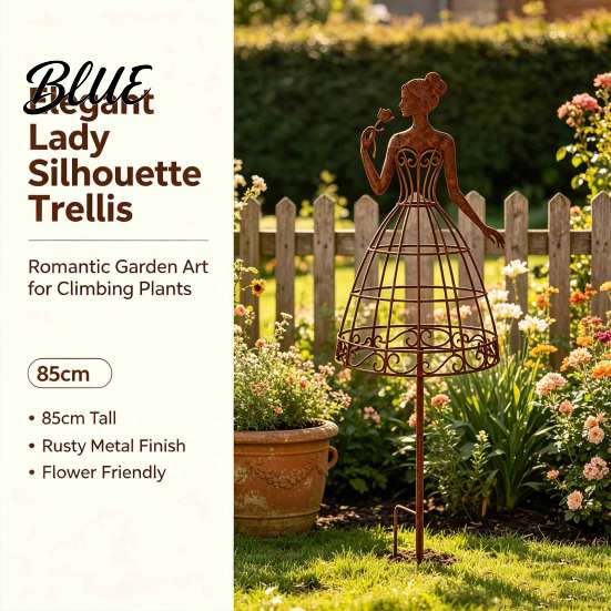 Artistic Garden Sculpture for Outdoors Vintage Lady Trellis Stake Rustic Metal Silhouette Plant Support Climbing Botanical Decor Outdoor Spaces Vines