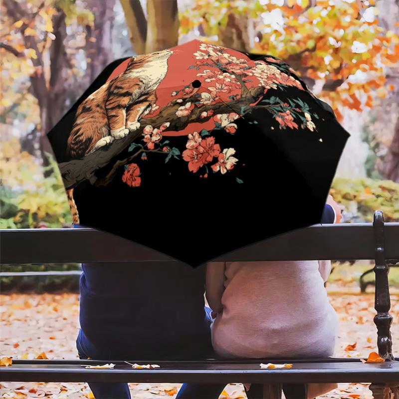 Branch Bird Pattern, Automatic Folding Umbrella, Portable and Foldable Design, 8 Ribs, a Christmas or Birthday Gift.