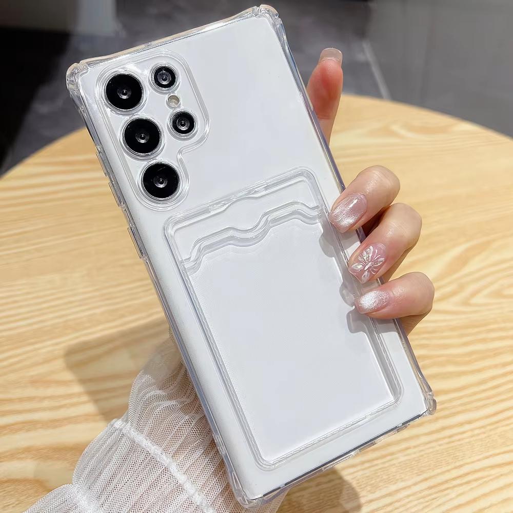 Soft Transparent Card Holder Bag Phone Case for Samsung A57 A16 A17 A56 5g A37 A07 A55 A36 Galaxy S23 S24 S25 S26 Ultra Cover