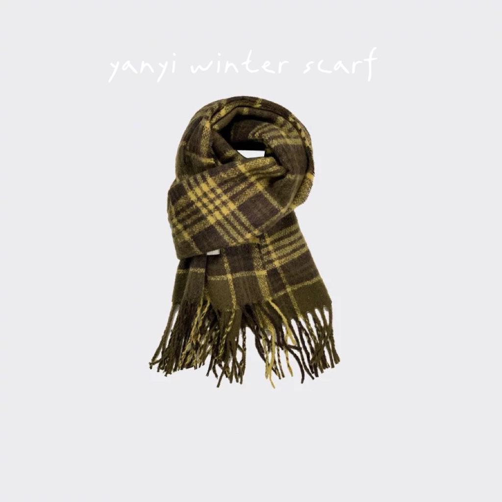 Women's Autumn & Winter Plaid Scarf: Thick Imitation Cashmere Shawl, Solid Color Neck Warmer for Students