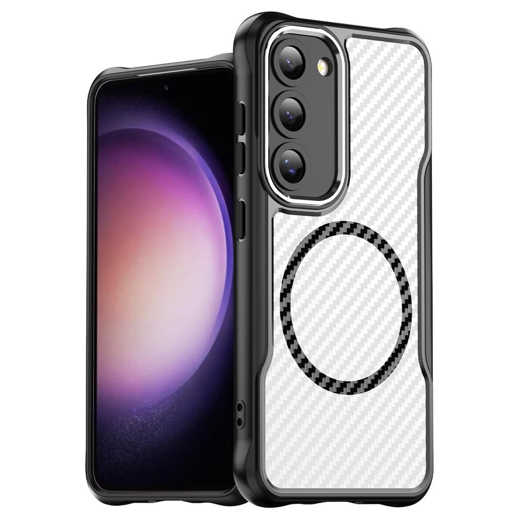 For Samsung Galaxy S23 Case TPU+PC Carbon Fiber Phone Cover Magnetic Case