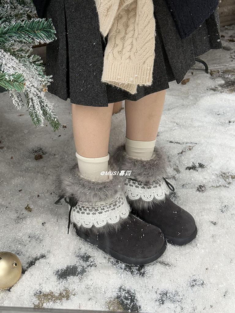 Dusk 4~ 2025 Autumn and Winter Millennium Wind Fluffy Snow Boots Fleece Inner Height Increase Warm Cotton Shoes Short Boots Winter
