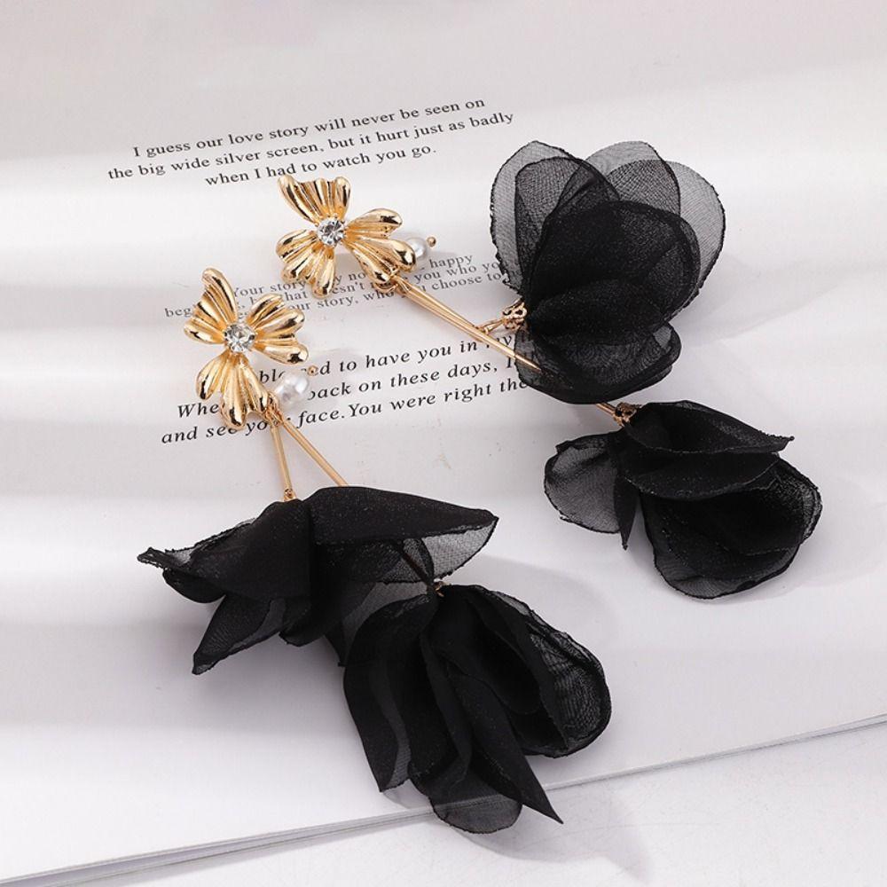 

Сладкие преувеличенные женские серьги из сплава, серьги-капли с жемчугом, тканевые серьги с цветами, корейские украшения