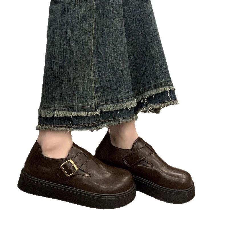All-inclusive Platform Shoes Women's Autumn New Black Loafers Single Shoes Retro Muffin Small Leather Shoes