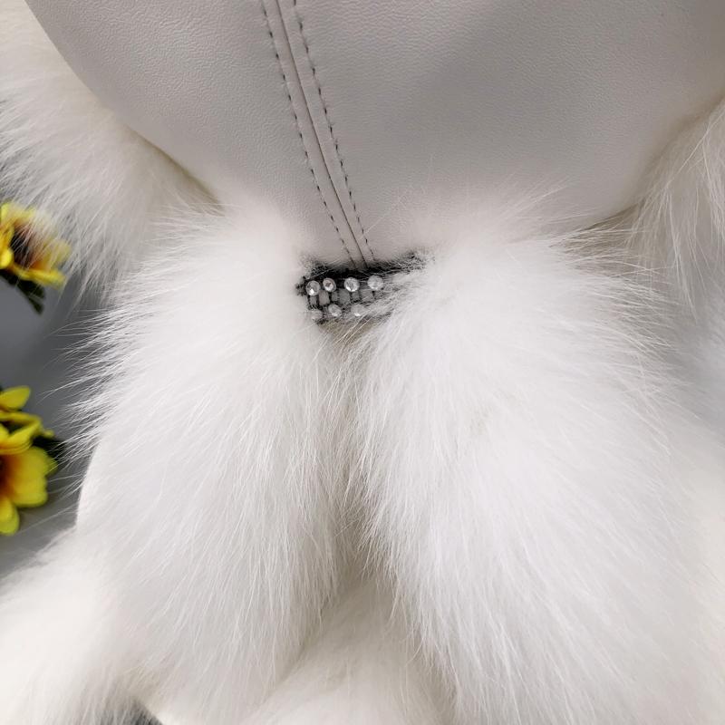 Winter Women Fox Fur Hat Fluffy Soviet Female Outdoor Warm Cap Snow Fur Hats 4 tails Real Sheep Skin Cold Bomber Hats