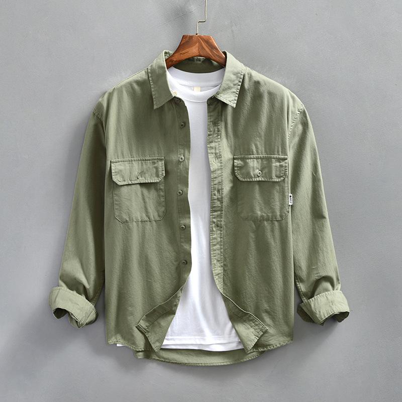Japanese Style Cargo Shirts for Men Spring/Autumn New Fashion Streetwear Casual Loose Top Double Pockets Long Sleeve Pure Cotton Shirt