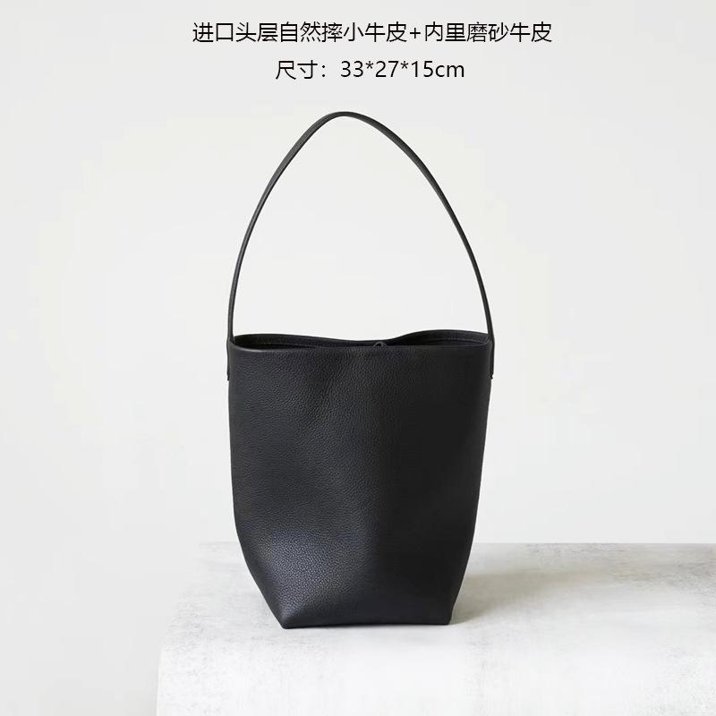 High-end Imported Top-grain Cowhide Bucket Bag for Women, Large-capacity All-leather Fashionable Hand-held Shoulder Bag and Underarm Bag