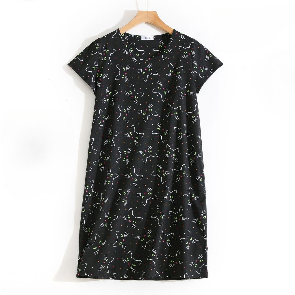 Plus size Estate Donna Camicia da notte Manica corta Simpatico cartone animato pigiameria dolce O Collo Camicie da notte Pigiama Pigiama da donna in cotone