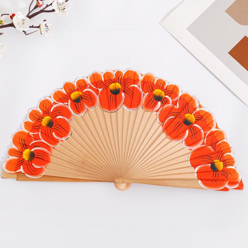 Китайский стиль Ципао Танцевальный складной веер Деревянный расписной узор Женский Ханьфу Классический веер Веер для древнего костюма
