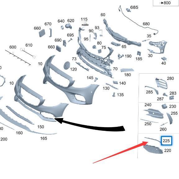 Suitable for Mercedes-Benz E-Class E260 W213 Fog Light Frame Trim In Bright Black.