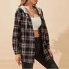 Fashion Women's Temperament Plaid Single-breasted Cardigan Hooded Long Sleeve Shirt