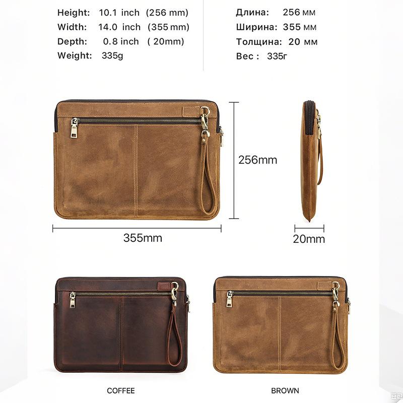 Genuine Leather Laptop Sleeve For MacBook Pro 14 Large Inner Pocket Shockproof