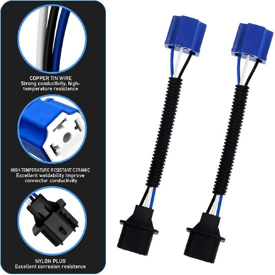 WZP 2PCS H13 Male to H4 Female Adapter, LED Car Light Connector Pigtail, H13 9008 Male to H4 9003 Female Wiring Harness Adapter, Fog Light Conversion
