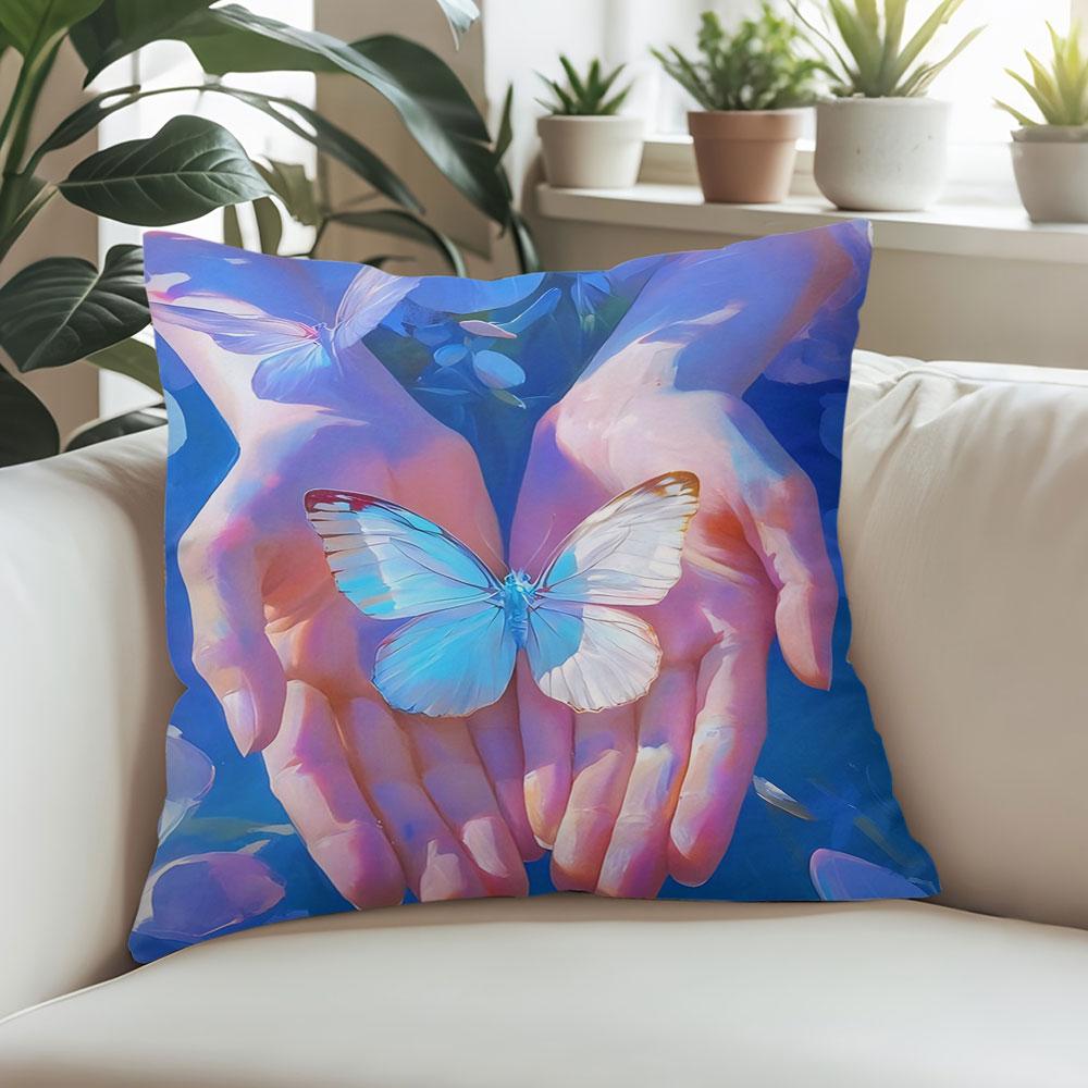 Butterfly In Palms Square Jacquard Pillow Cover for Sofa Office Waist Cushion Cover Home Decorative Pillowcase