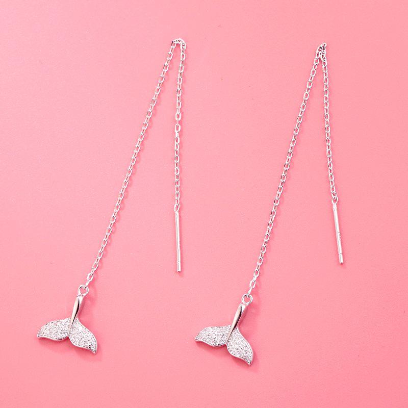 S925 Sterling Silver Diamond Fishtail Ear Wire Women's Slimming Tassel Earrings