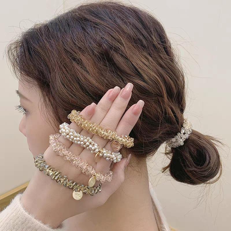 Imitation Pearl Hair Tie, Korean Hair Accessory, Beaded Elastic Band, Women's Hair Tie for Buns, High Elasticity