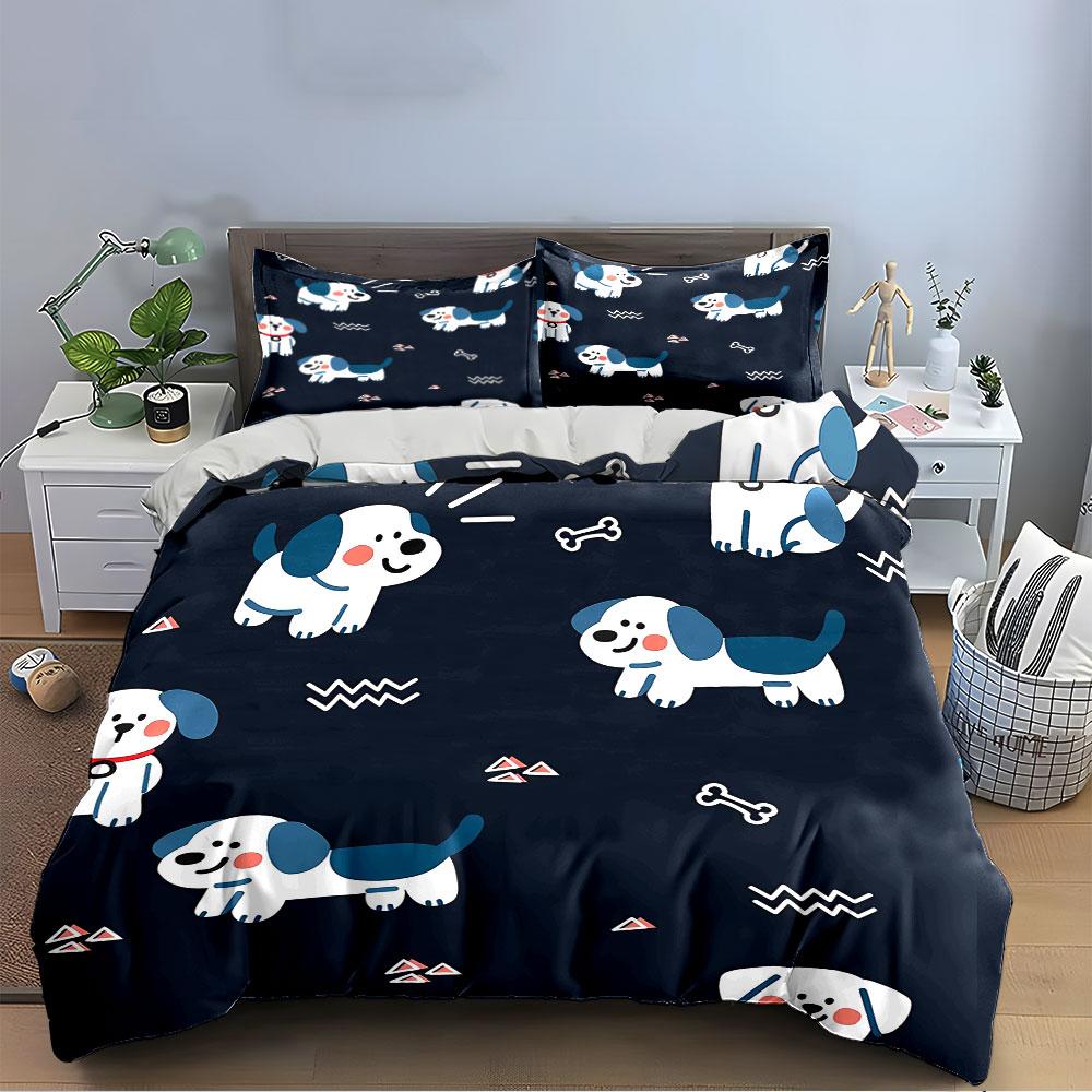 Cute Cartoon Puppies Pattern Bedding Duvet Cover Set Duvet Cover Pillowcases (1*Duvet Cover 2*Pillowcases, without duvet insert)