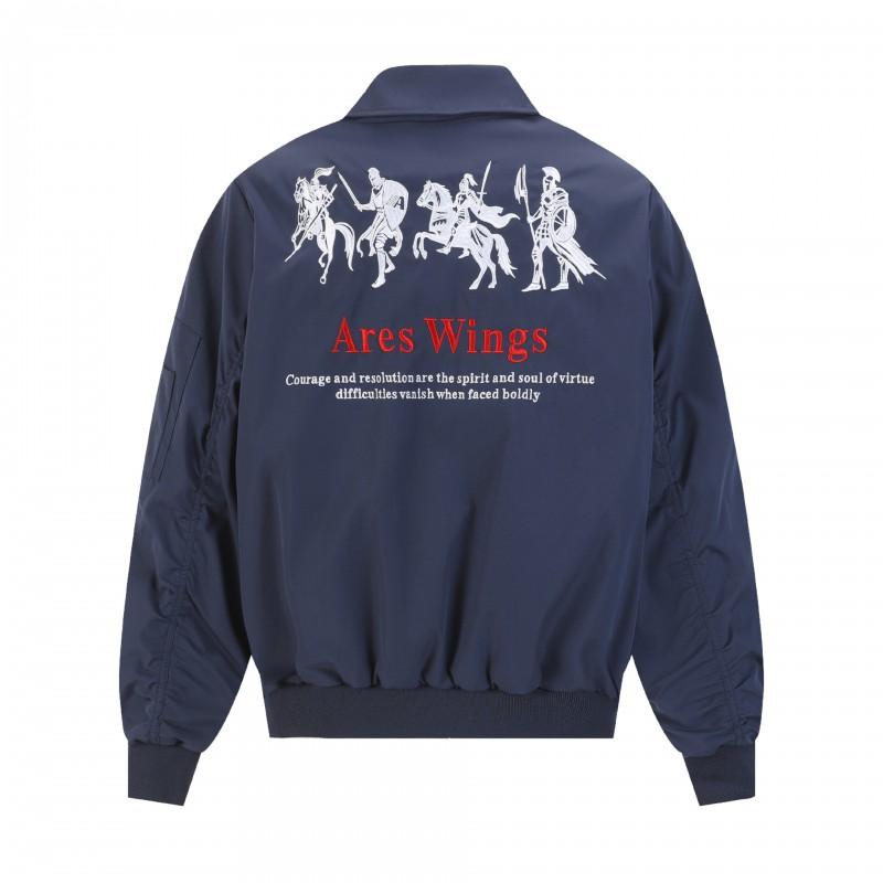 ARES Mens Vintage Pilot Jacket Embroidered Loose Fit Streetwear Outerwear