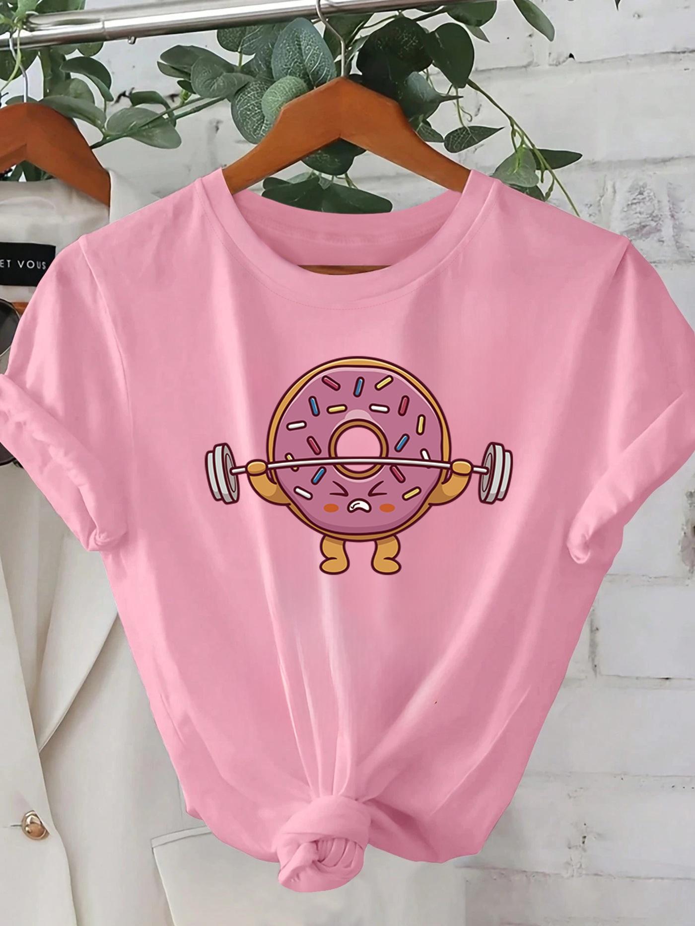 

WomenS Casual Graphic Cute Donut Barbell Design Sleeve Crew Neck Polyester Perfect for Outfits Cute T Shirts Aesthetic Clothes 4XL