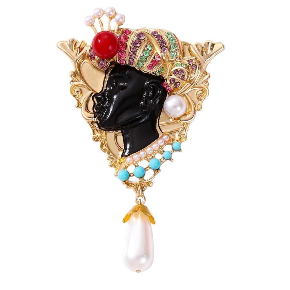 New Western Antique Egyptian Black Head Brooch Vintage Design Exotic Character Chieftain Pin Brooch