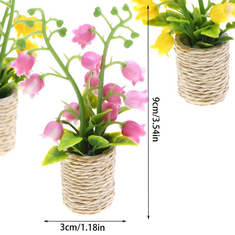 1:12 Dollhouse Miniature Lily Of The Valley Potted Plant Flowerpot Bonsai Home Model Decor Toy Doll House Accessories