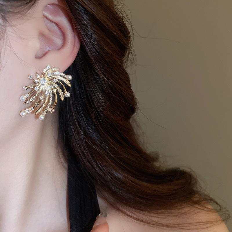 Silvernadel Feuerwerk Stern Perlenohrringe - Elegant, hochwertiges Design für Frauen