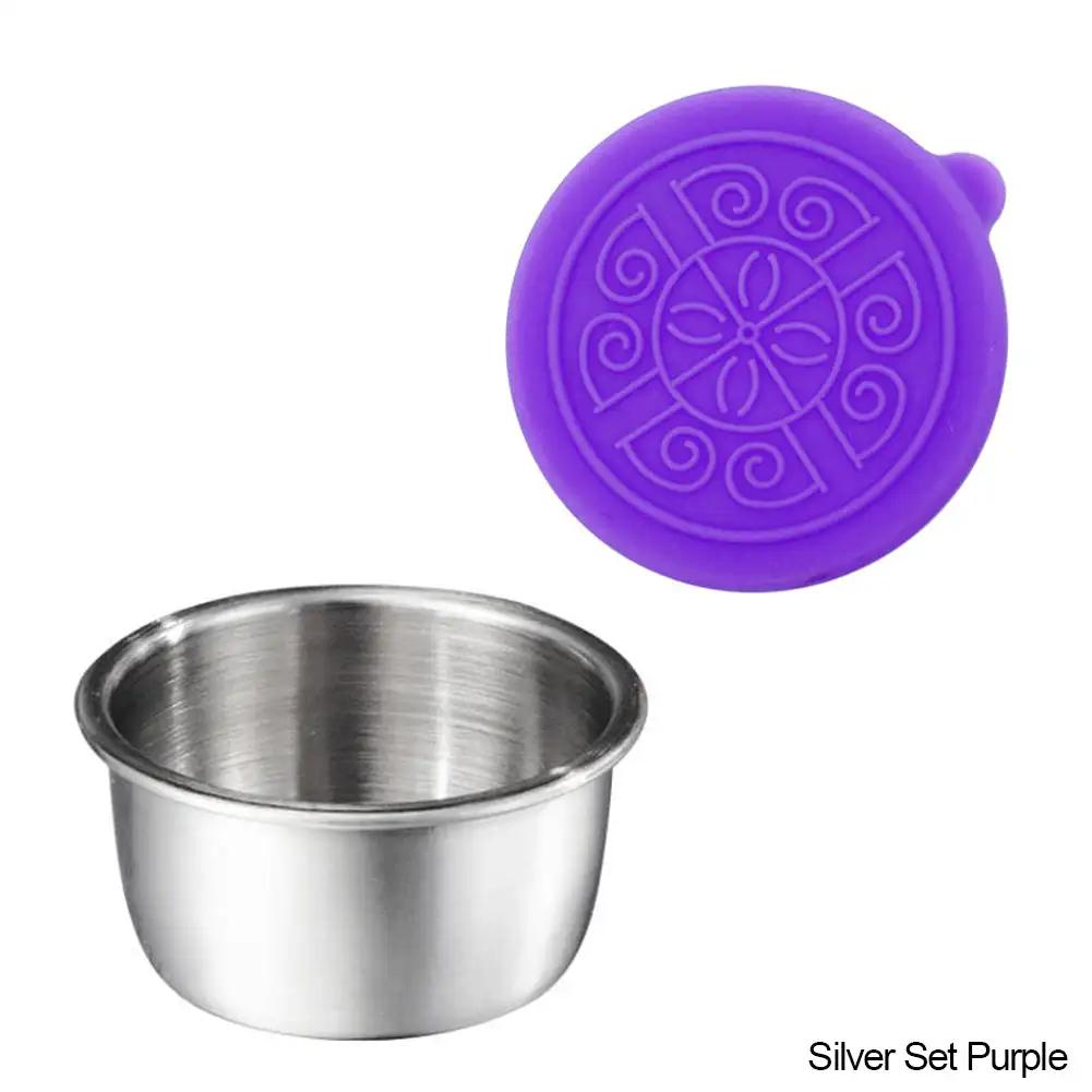 

Reusable Condiment Containers Stainless Steel Sauce Cup With Silicone Lids 1.7oz Salad Dressing Container Picnic Food Storage Purple,1PC