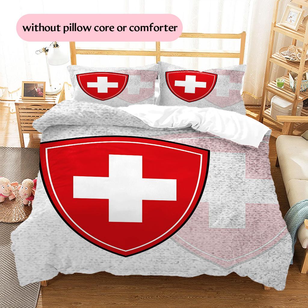 Schweiz Fußball Nationalmuster Bettwäsche Heimdekoration Geburtstagsgeschenk (1 Bettbezug + 2 Kissenbezüge, ohne Füllung),Fanartikel.