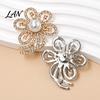 Electroplated Brooch Faux Pearl Rhinestone Flower Brooch, Hollow Floral Lapel Pin for Wedding Bridal Shower, Women Girls Clothing Jewelry Accessories