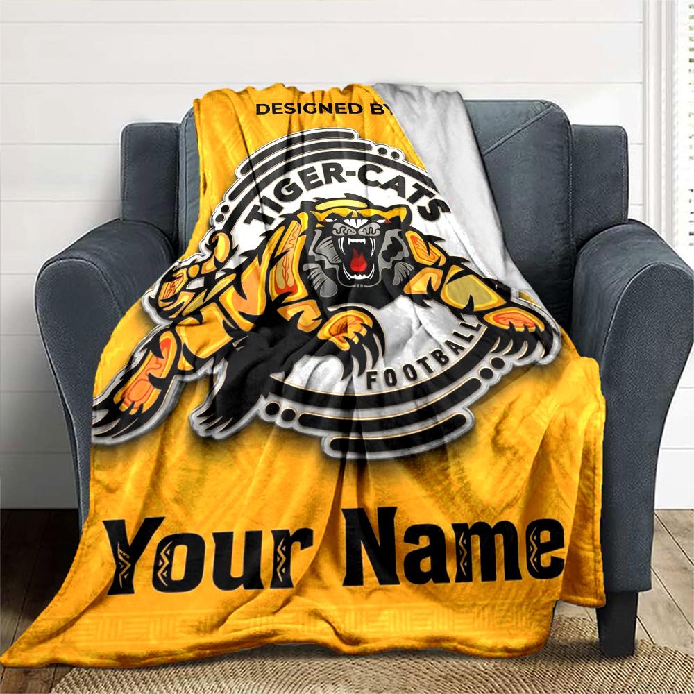 Name Custom Hamilton Tiger-Cats Print Flannel Blanket High Quality Warm Comfortable Cover for All Seasons Perfect for Gifts Home Decor