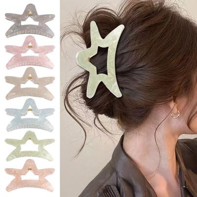 Hair Claw Hollow Five-Pointed Star Shape Hair Clip Medium Size Back Head Shark Hair Claw Anti-slip Teeth Strong Grip Hair