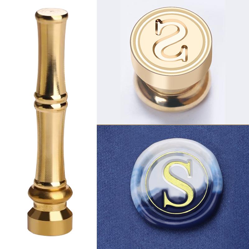 Mini Bamboo-Handled Stamp: 1.5cm Copper Head In Regular Script with Sealing Wax