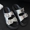 New Women's Square Buckle Shoes Thick-soled Height-increasing One-line Sandals and Slippers