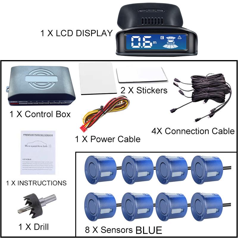 The LCD Monitoring 4-sensor Radar Detection System with Reversing Backlight Display Parking Sensor Has 12 Colors and 12V