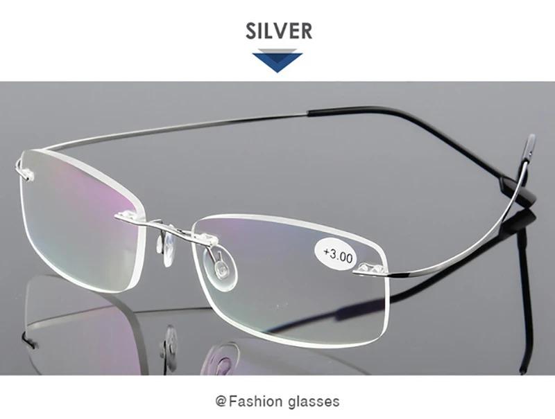 

Titanium Alloy Rimless Reading Glasses Light Square Flexible Blue Proof Glasses Frame Women Anti-Blue Ray Glasses Men +3.0
