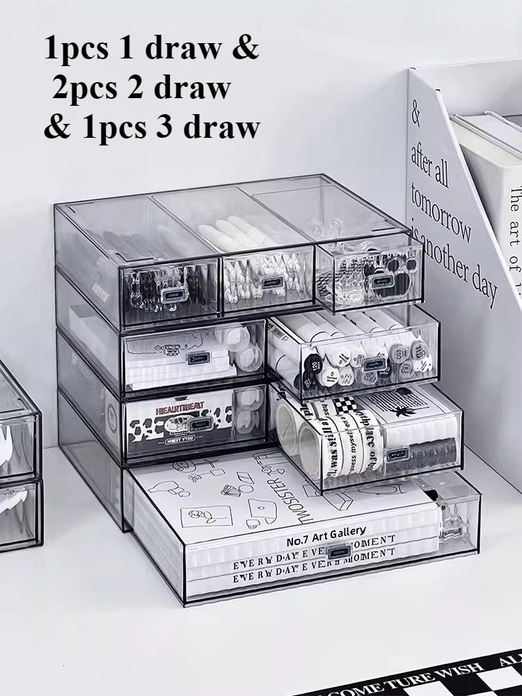Desktop Storage Box Organizer Drawer-type Transparent Dormitory Study Table Stationery Storage Box Acrylic Desk Pen Book Rack