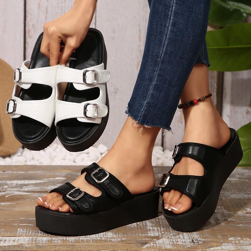 Metal Double Buckle Thick Sole Punk Slippers Women Fashion Chunky Platform Sandals Woman Summer Anti Slip Outdoor Beach Slides