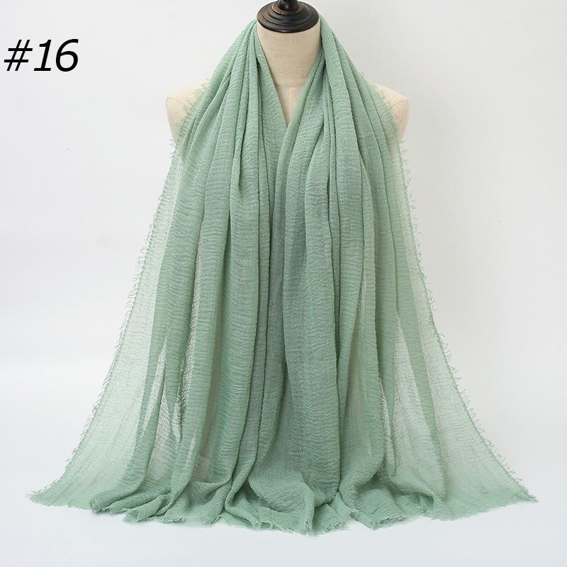 Solid Color Wrinkled Cotton-Linen Feel Women's Headscarf with Fur Edge