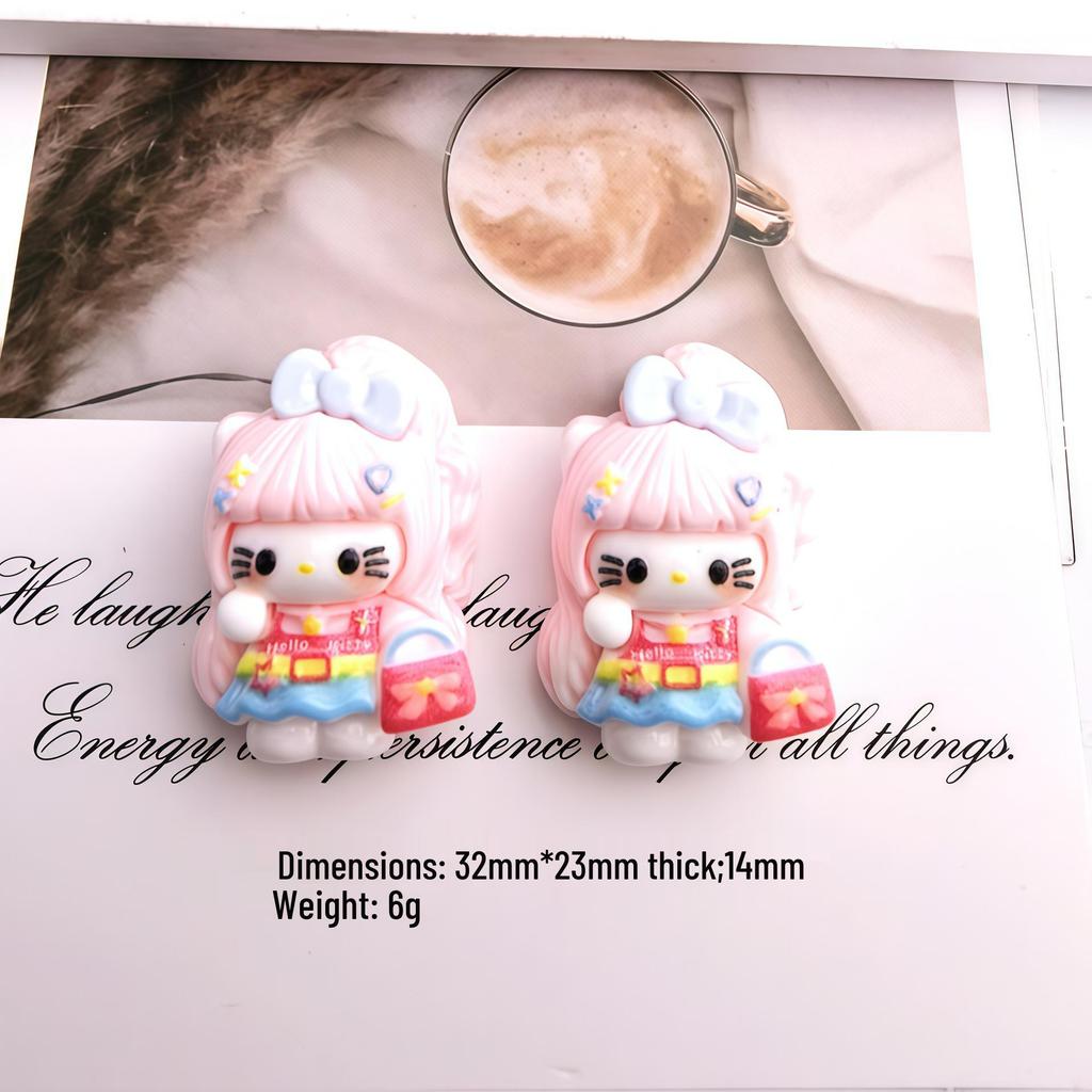 Cute KT Girl Resin Accessories: Curly Hair Cartoon Handbag, Cream Glue for DIY Hair Clips, Magnets, Shoe Buckles.
