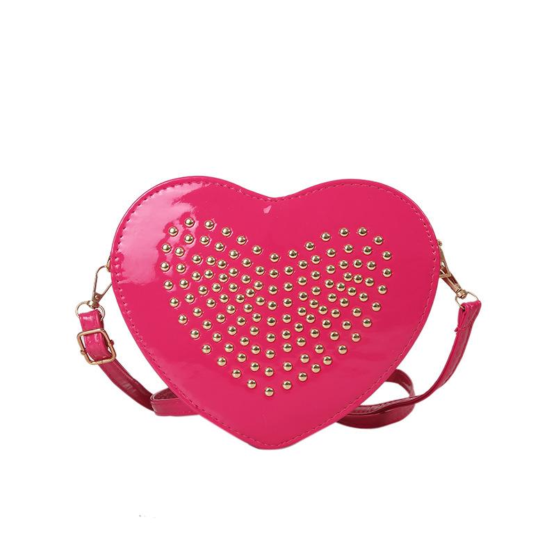 Peach Heart Rivet Heart Small Bag Women's 2025 Spring New Fashion Women's Shoulder Bag Lacquered Messenger Women's Bag