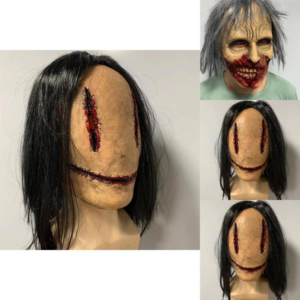 Horror Latex Zombie Mask With Long Hair And Scars For Halloween Costume Party