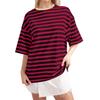 Casual Striped Round Neck Short Sleeve T-Shirt Women Men Comfortable Milk Silk Blend Loose Fit Home Wear