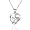 Open Heart Mom Letter Engraved I Love You Heart Stone Pendant Thin Link Chain Mother Gift Neck Jewelry