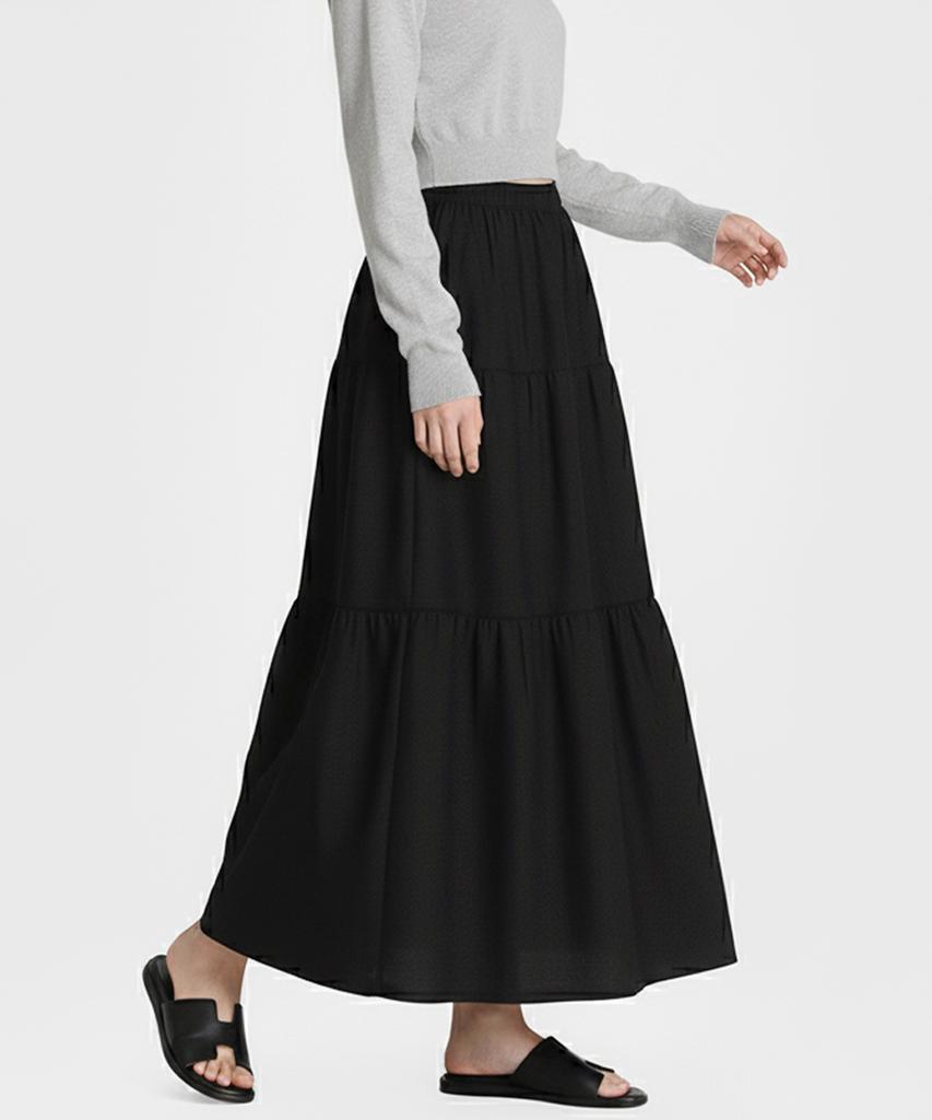 Keulleiseu Tiered Knit Skirt_Black