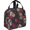 Lustige Totenköpfe Blumen Rote Rose Isolierte Lunchtaschen für Damen Wiederverwendbare Thermische Kühltasche für Arbeit Picknick Reisen