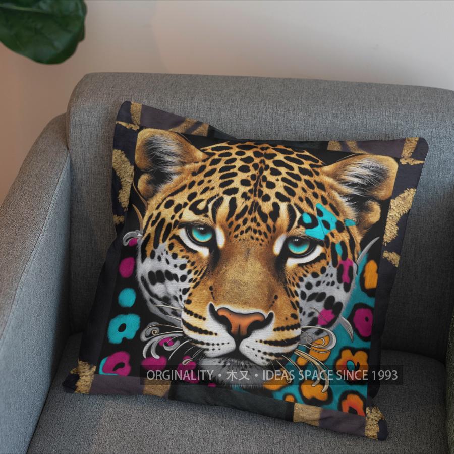 2D Colorful Leopard Art Pillow For Home Decor Pattern Cushion Cover Suitable For Sofa Bedroom Car Pillow Cover