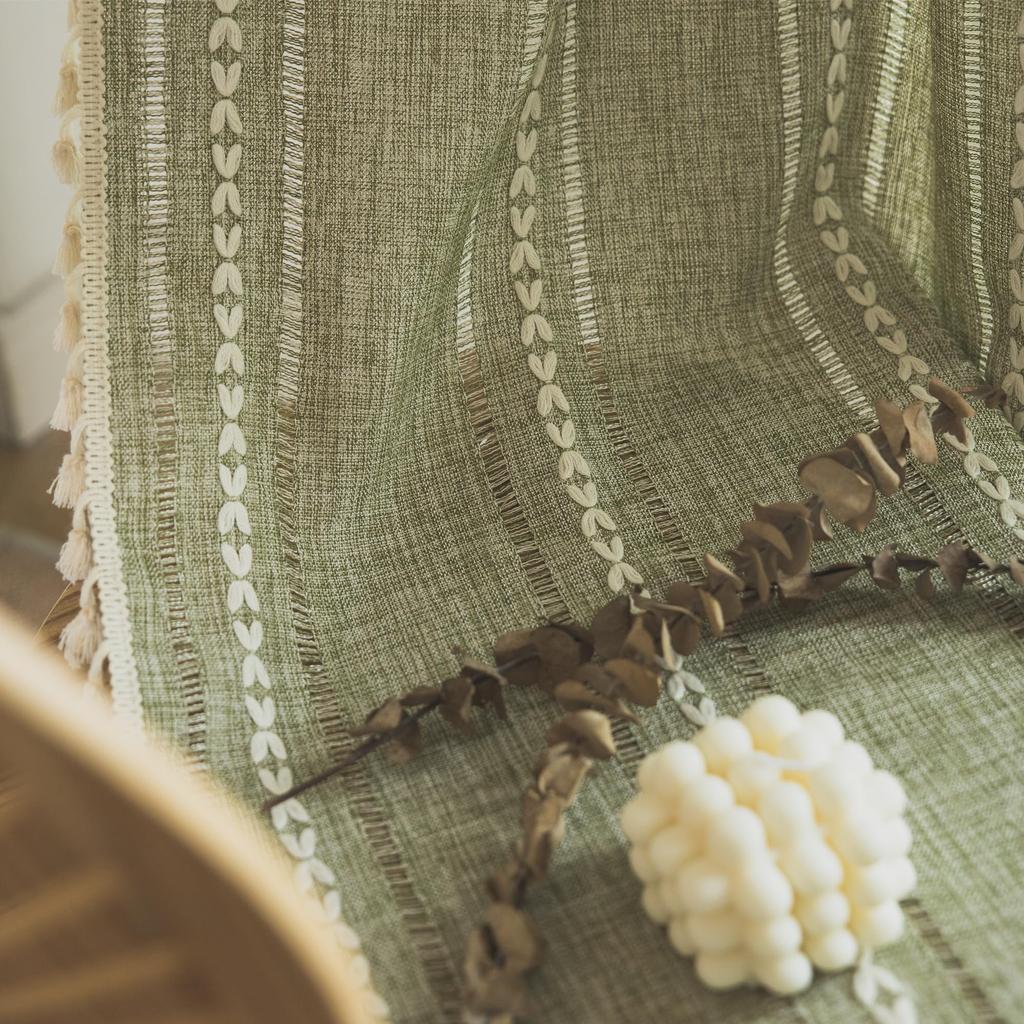 Boho-gardin for soverom, spisestue, kjøkken, bohemsk chic teksturert broderi, vintage håndlagde dusker dekor, draperi, 1 panel