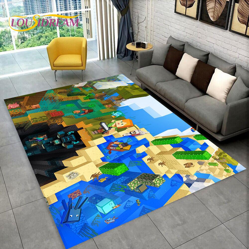 3D MC Sandbox Games Gamer Cartoon Area Rug,Carpet Rug for Living Room Bedroom Sofa Doormat Decoration,kids Non-slip Floor Mat