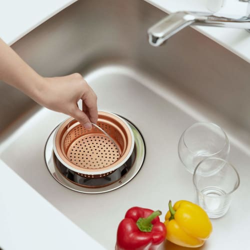 Belca Made In Japan Copper Shallow Sink Drain Trash Bin, 135/145 Compatible, 14.4cm Diameter/13.4cm X 4.8cm Height, Copper Color, SP-219