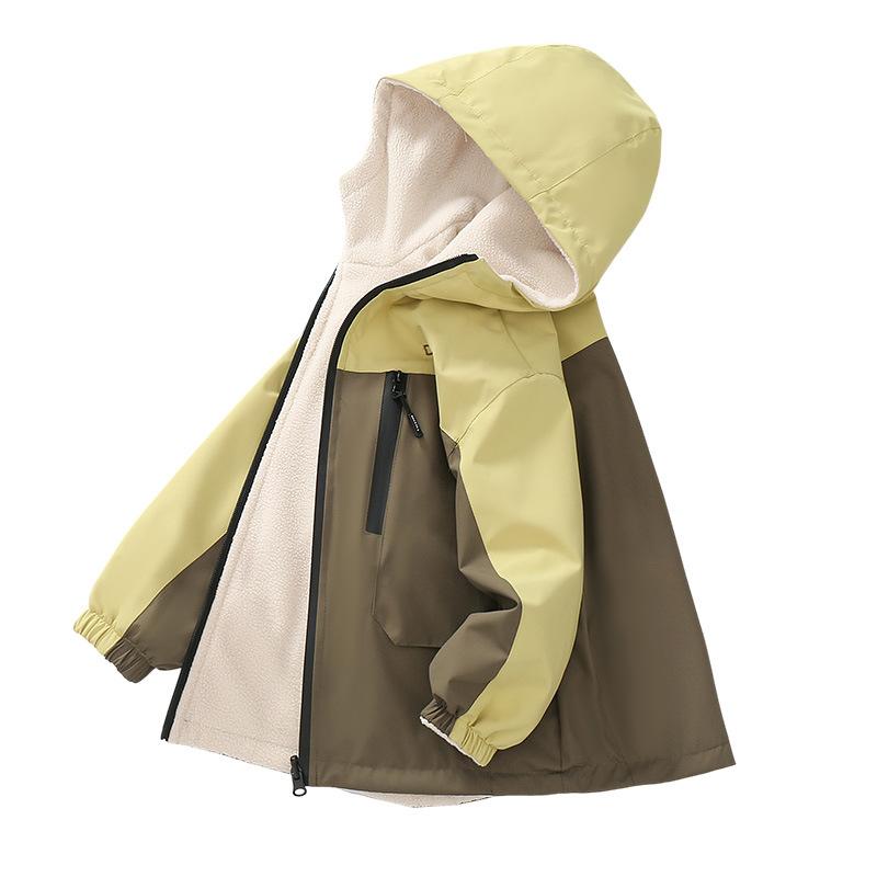 

Детская одежда Куртка для мальчиков с флисовой подкладкой двусторонняя Новая детская ветровка Весенне-осенний топ для детей постарше Двусторонняя 170cm